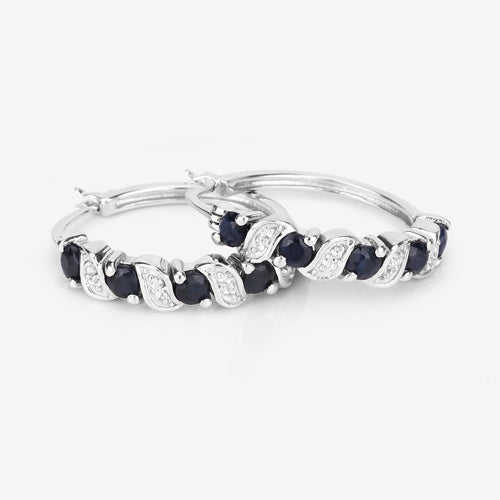 1.28 Carat Genuine Blue Sapphire and White Topaz .925 Sterling Silver Earrings