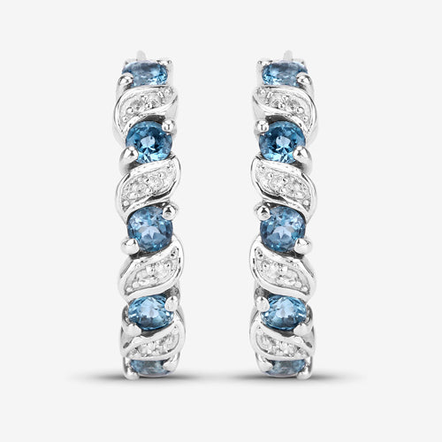 1.48 Carat Genuine London Blue Topaz and White Topaz .925 Sterling Silver Earrings