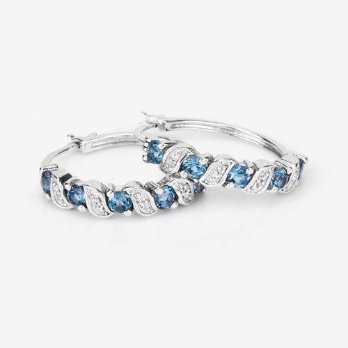 1.48 Carat Genuine London Blue Topaz and White Topaz .925 Sterling Silver Earrings