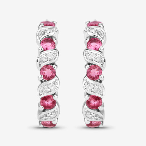 1.28 Carat Genuine Pink Tourmaline and White Topaz .925 Sterling Silver Earrings