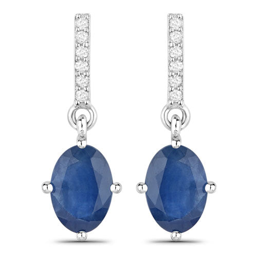1.95 Carat Genuine Blue Sapphire and White Diamond 10K White Gold Earrings