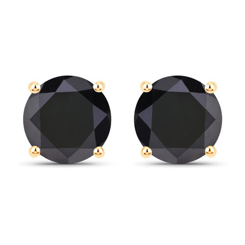 3.48 Carat Genuine Black Diamond 14K Yellow Gold Earrings