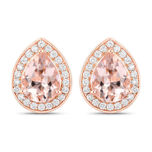 2.03 Carat Genuine Morganite and White Diamond 14K Rose Gold Earrings
