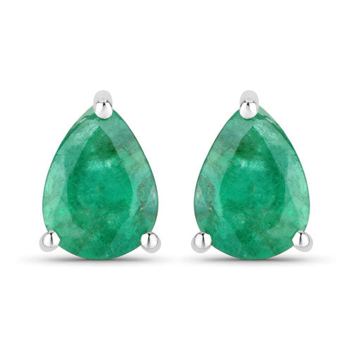 0.70 Carat Genuine Zambian Emerald 10K White Gold Earrings