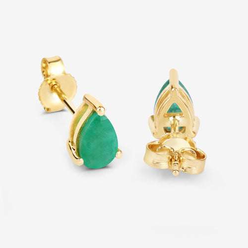 0.70 Carat Genuine Zambian Emerald 10K Yellow Gold Earrings