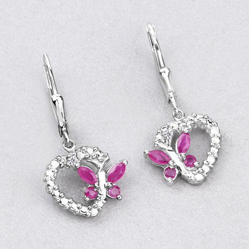0.59 Carat Genuine Ruby and Created White Sapphire .925 Sterling Silver Earrings