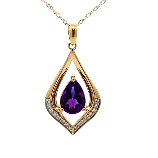 Amethyst Diamond Fashion Pendants 10KT Yellow Gold