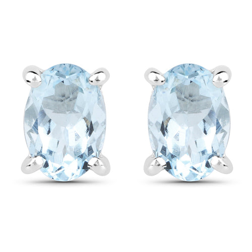 1.20 Carat Genuine Aquamarine .925 Sterling Silver Earrings