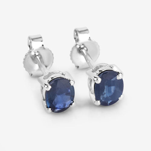 0.68 Carat Genuine Blue Sapphire 10K White Gold Earrings
