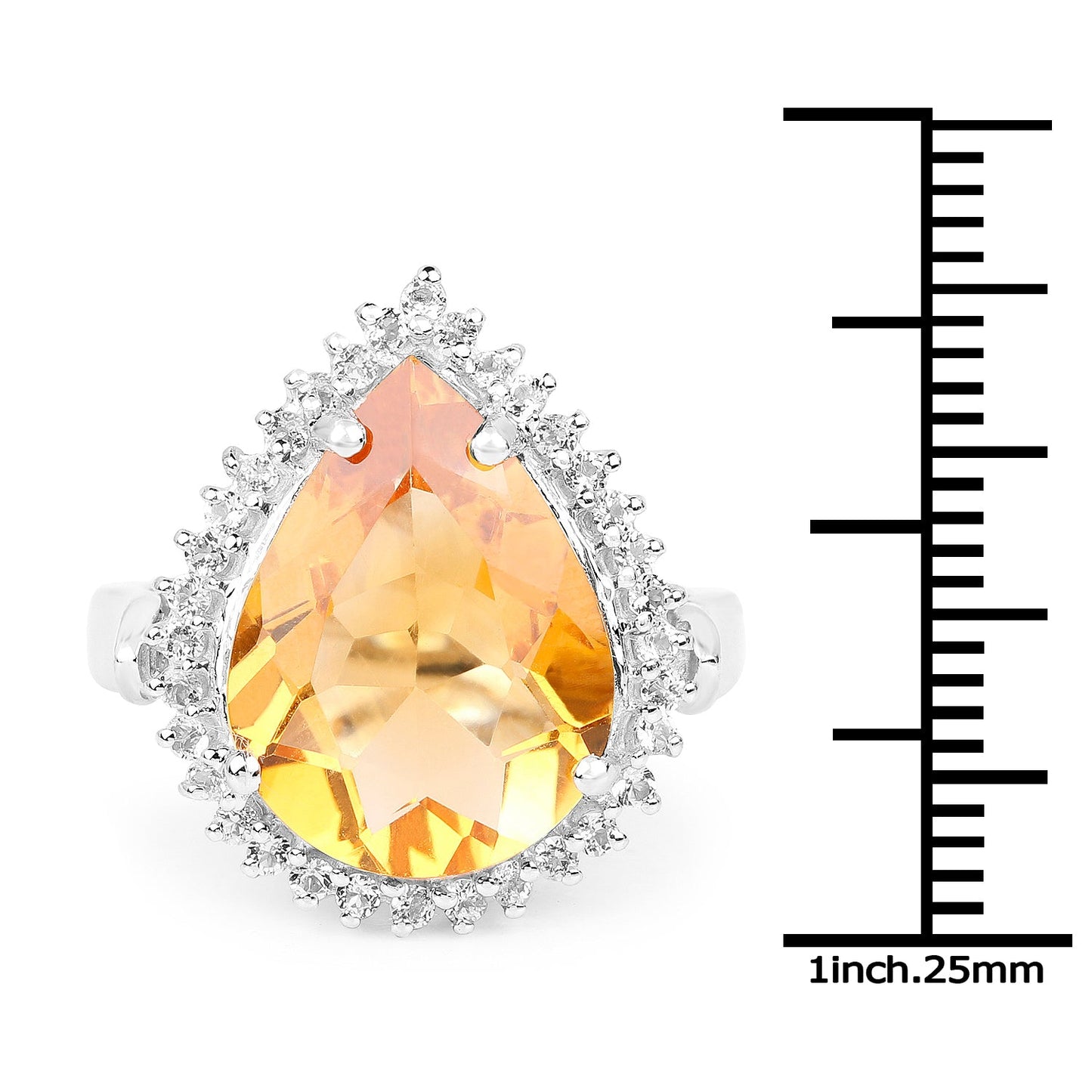 8.56 Carat Genuine Citrine and White Topaz .925 Sterling Silver Ring