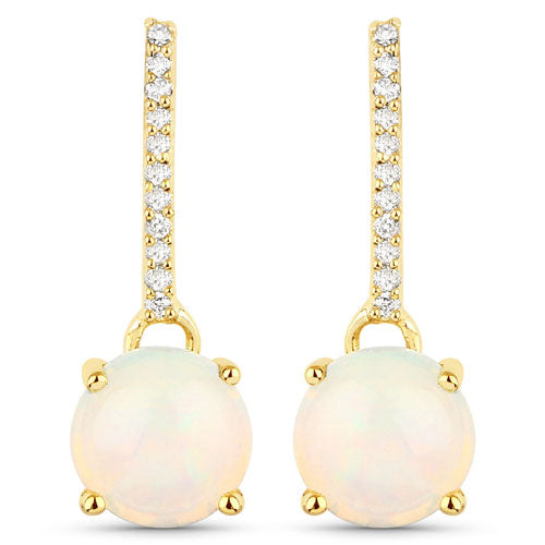 1.06 Carat Genuine Ethiopian Opal and White Diamond 10K Yellow Gold Earrings