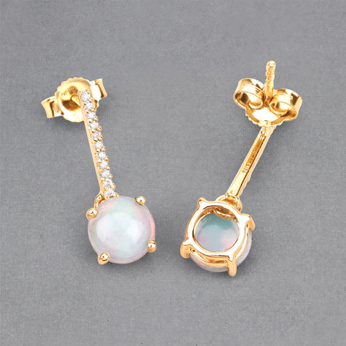 1.06 Carat Genuine Ethiopian Opal and White Diamond 10K Yellow Gold Earrings