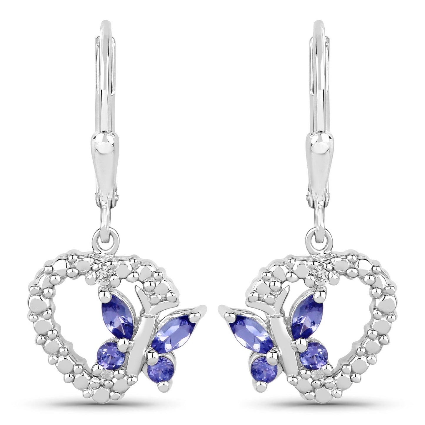 0.50 Carat Genuine Tanzanite and Created White Sapphire .925 Sterling Silver Earrings
