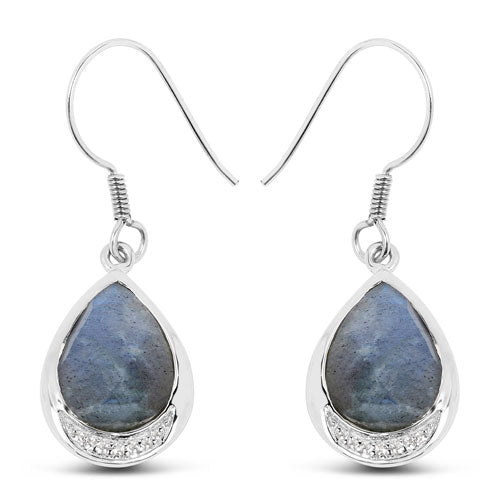 9.13 Carat Genuine Labradorite And White Topaz .925 Sterling Silver Earrings