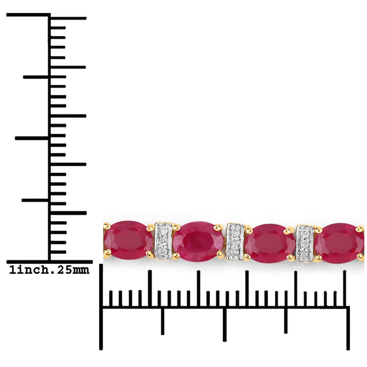 7.76 Carat Genuine Ruby and White Diamond 14K Yellow Gold Bracelet