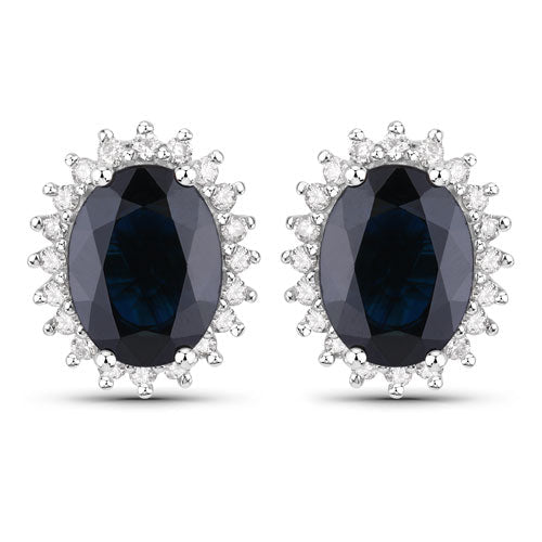 3.32 Carat Genuine Blue Sapphire and White Diamond 14K White Gold Earrings