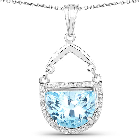 4.08 Carat Genuine Swiss Blue Topaz & White Topaz .925 Sterling Silver Pendant