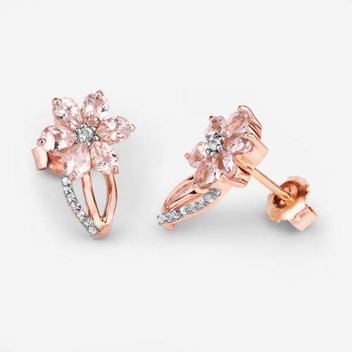 1.66 Carat Genuine Morganite and White Topaz .925 Sterling Silver Earrings