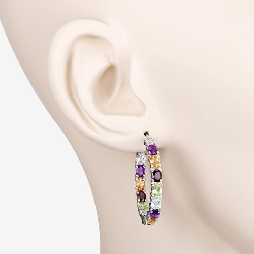 5.44 Carat Genuine Multi Stones .925 Sterling Silver Earrings