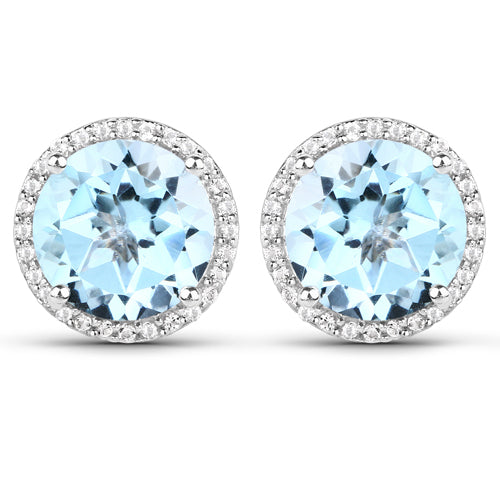 7.78 Carat Genuine Blue Topaz and White Topaz .925 Sterling Silver Earrings