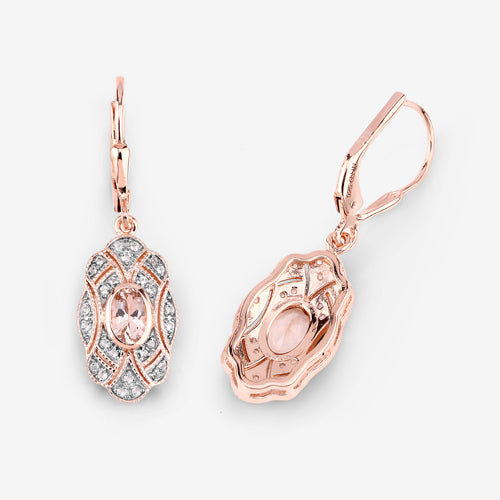 1.04 Carat Genuine Morganite and White Topaz .925 Sterling Silver Earrings