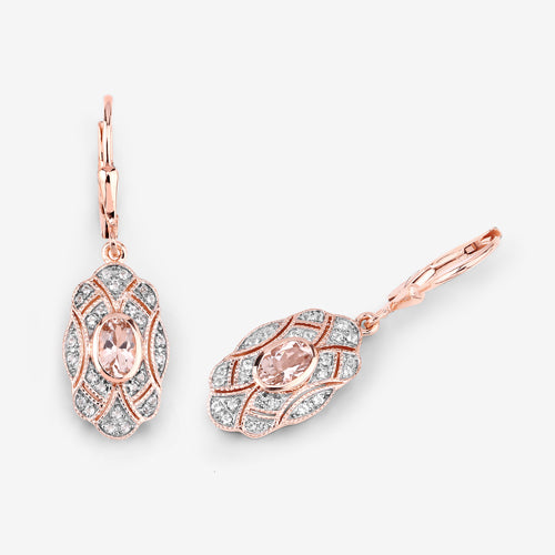 1.04 Carat Genuine Morganite and White Topaz .925 Sterling Silver Earrings
