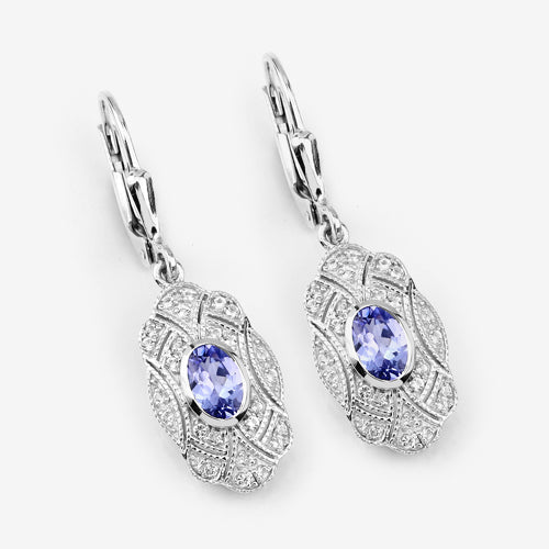 1.12 Carat Genuine Tanzanite and White Topaz .925 Sterling Silver Earrings