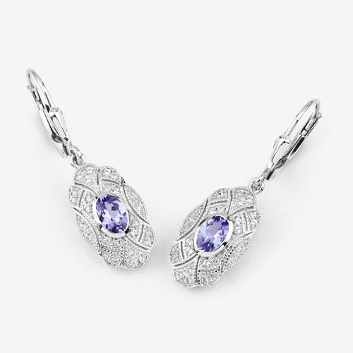 1.12 Carat Genuine Tanzanite and White Topaz .925 Sterling Silver Earrings