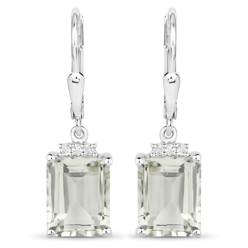 7.23 Carat Genuine Green Amethyst and White Topaz .925 Sterling Silver Earrings