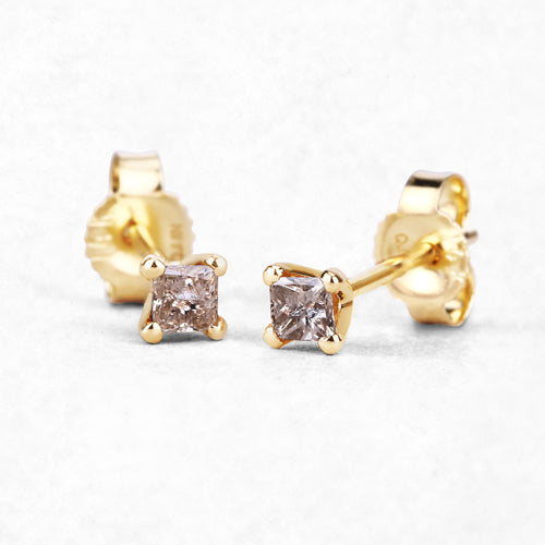 0.31 Carat Genuine Champagne Diamond 14K Yellow Gold Earrings (I1-I2)