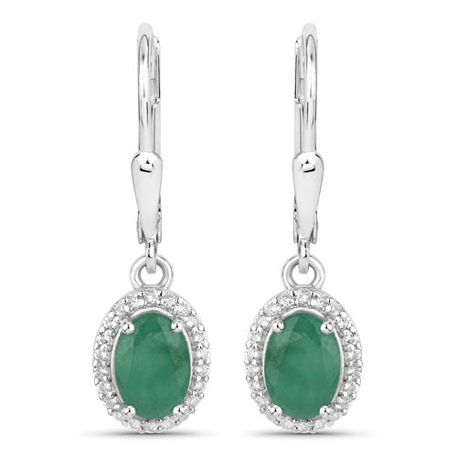 1.72 Carat Genuine Emerald and White Topaz .925 Sterling Silver Earrings