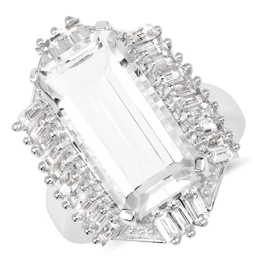 9.77 Carat Genuine Crystal Quartz & White Topaz .925 Sterling Silver Ring