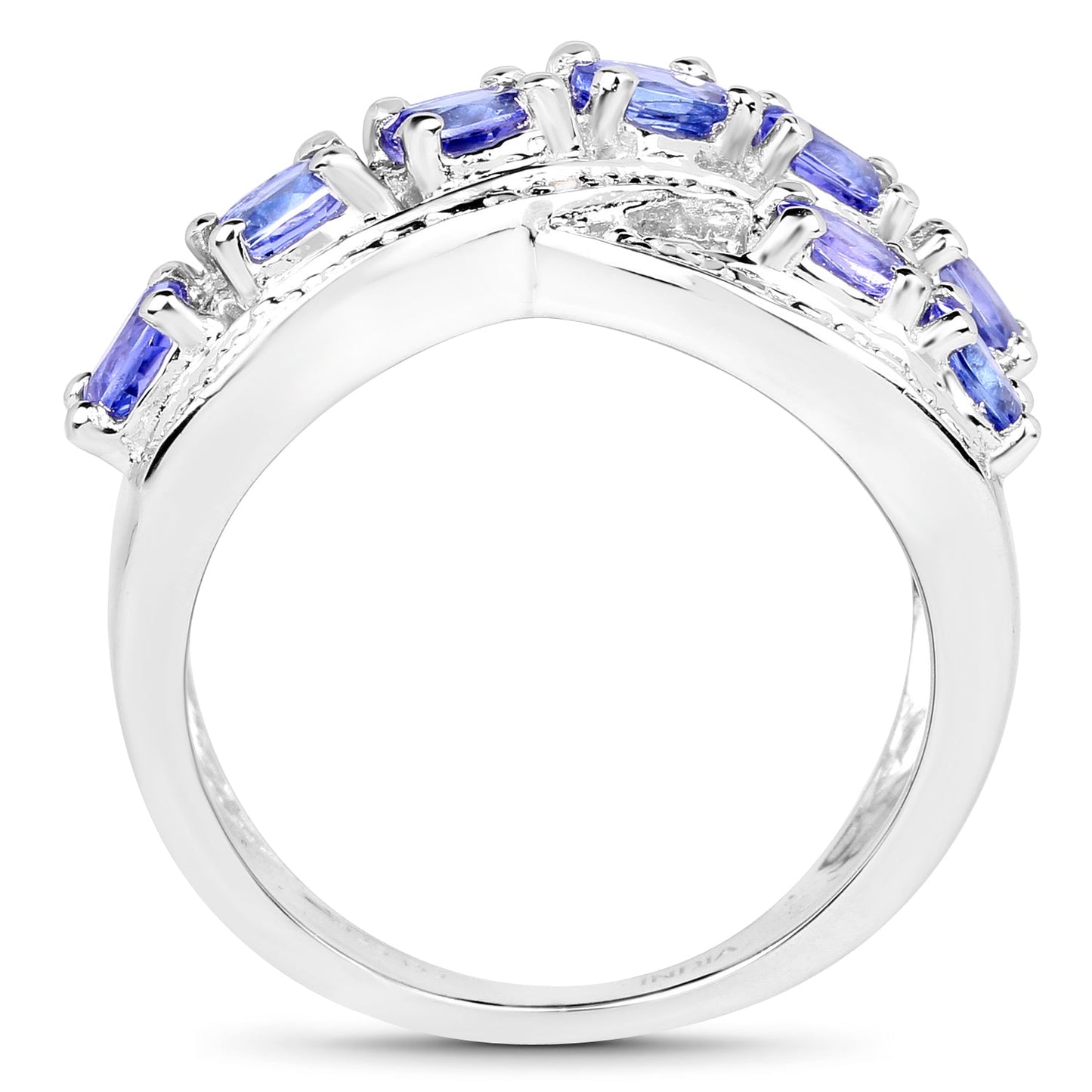1.71 Carat Genuine Tanzanite and White Diamond .925 Sterling Silver Ring