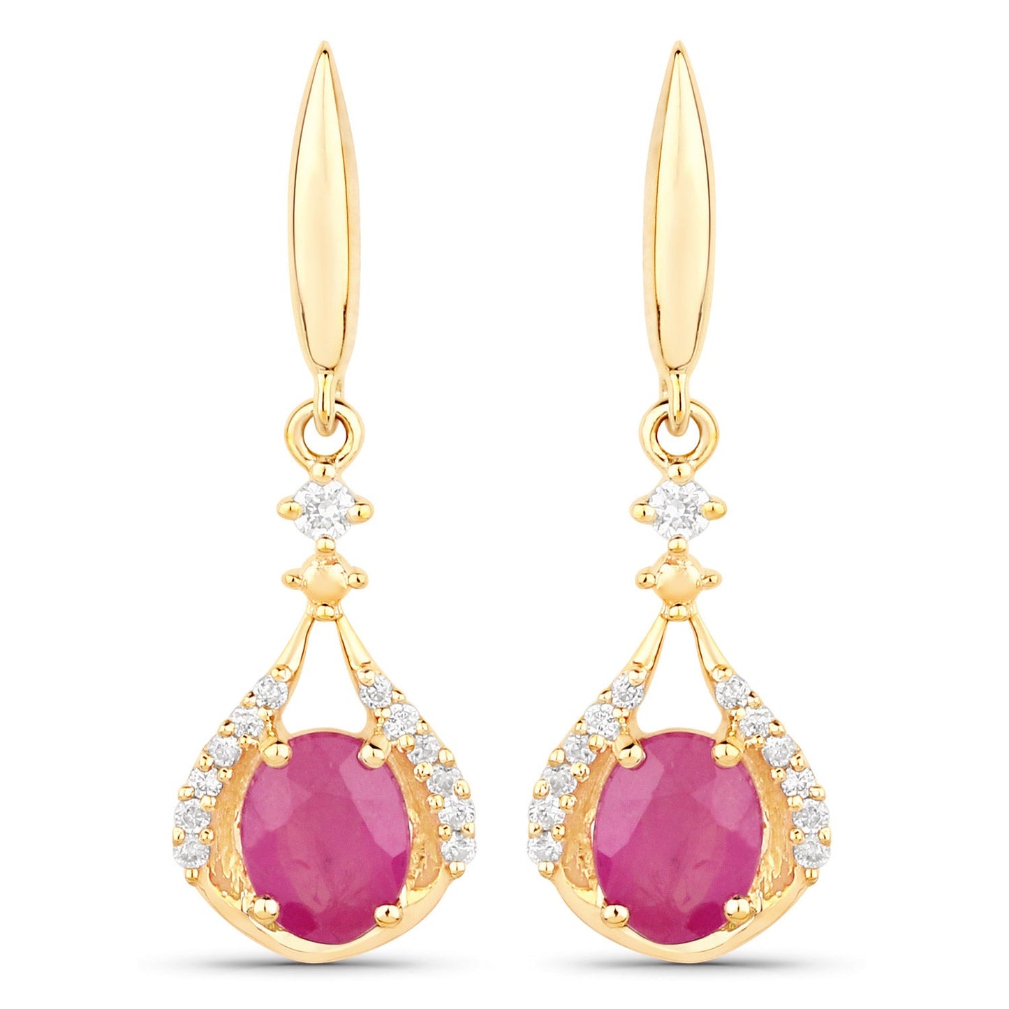 0.70 Carat Genuine Ruby and White Diamond 14K Yellow Gold Earrings
