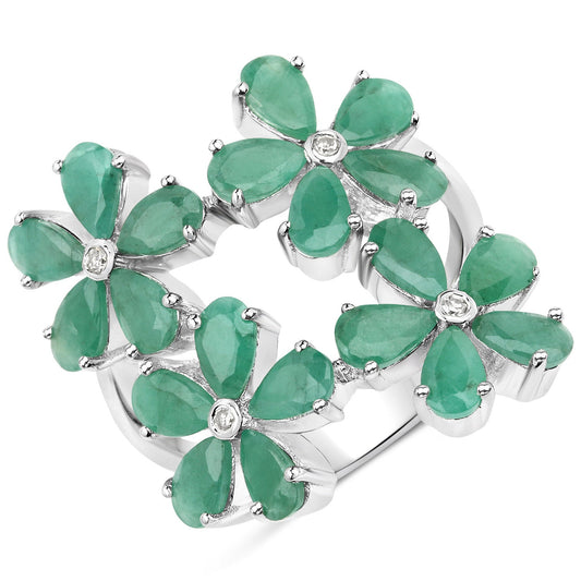 4.63 Carat Genuine Emerald and White Diamond .925 Sterling Silver Ring