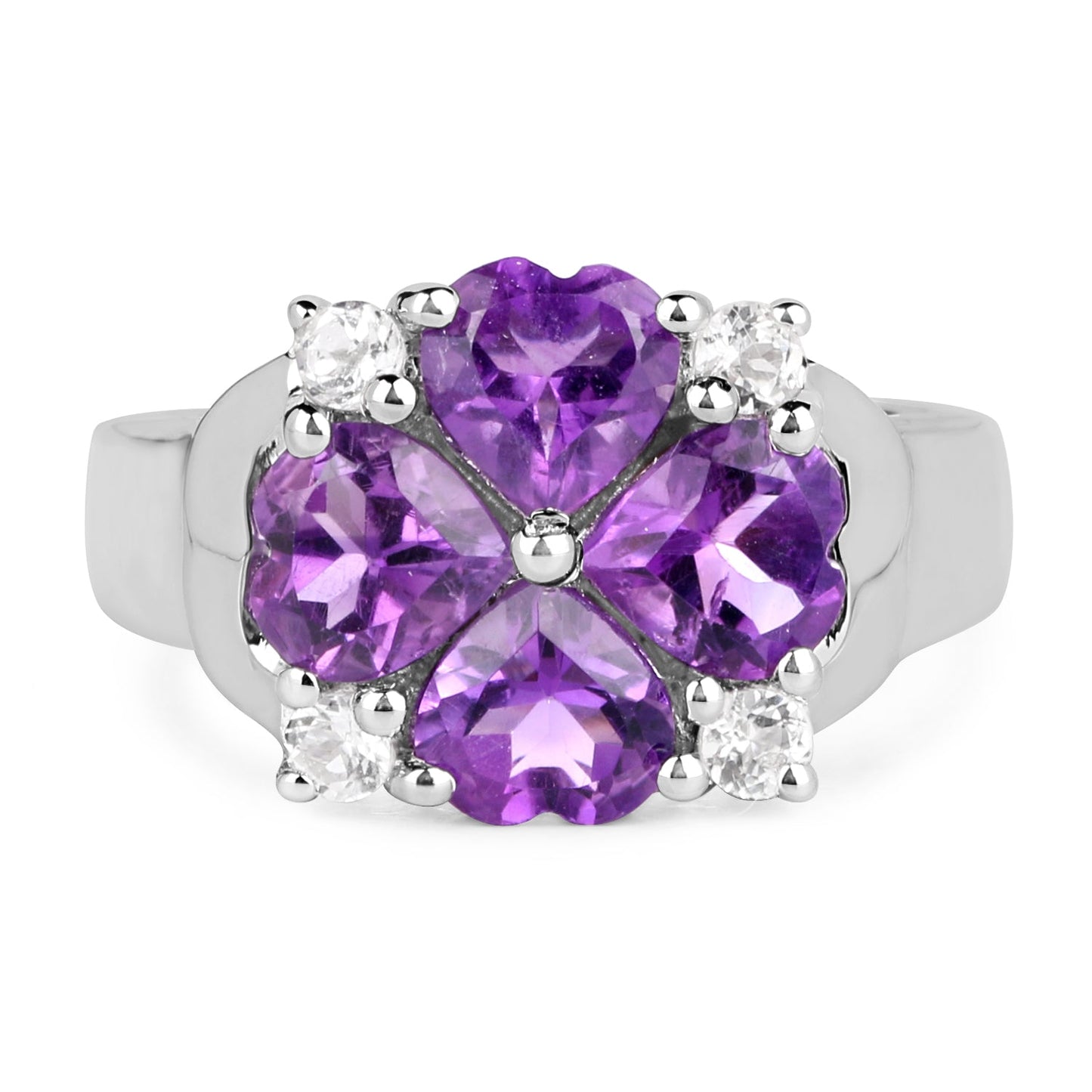 3.12 Carat Genuine Amethyst and White Topaz .925 Sterling Silver Ring