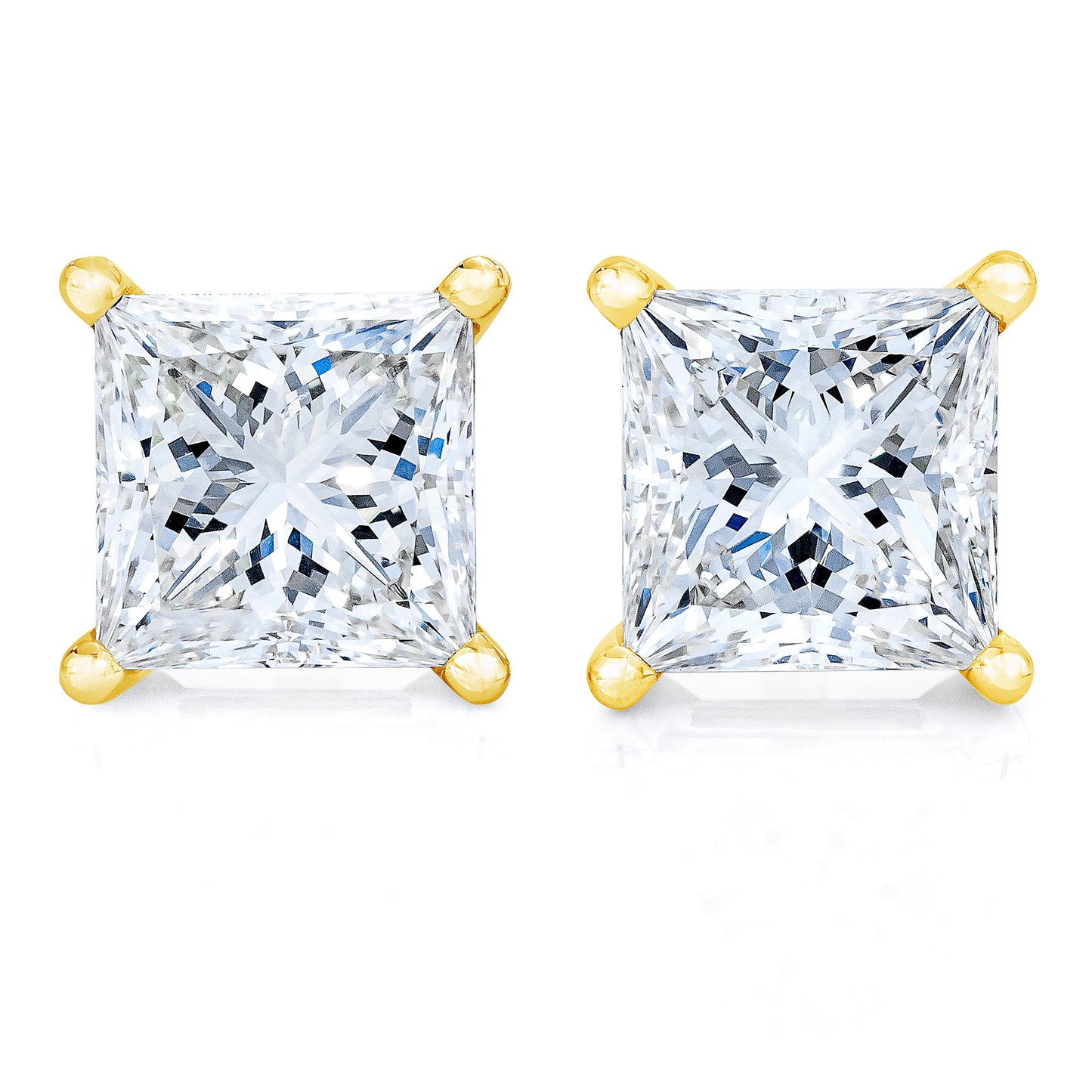 AGS Certified 14K White Gold 1.0 Cttw 4-Prong Set Princess-Cut Solitaire Diamond Push Back Stud Earrings (I-J Color, SI2-I1 Clarity)