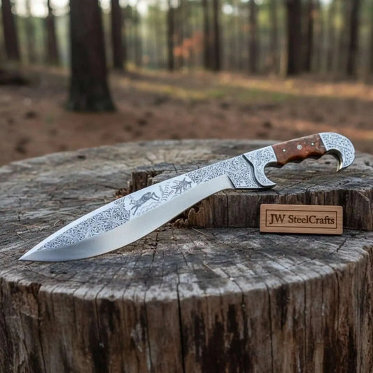 Frontier Bowie Knife Hand Engraved D2 Steel Blade Trailing Point Custom Handmade by JW SteelCrafts
