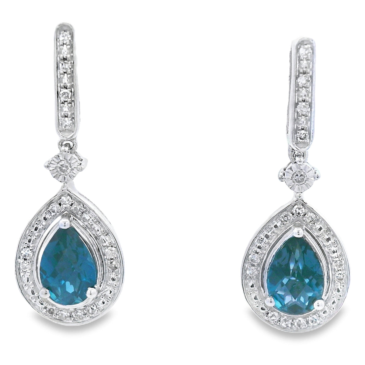 London Blue Topaz Dangle Earrings 10KT White Gold