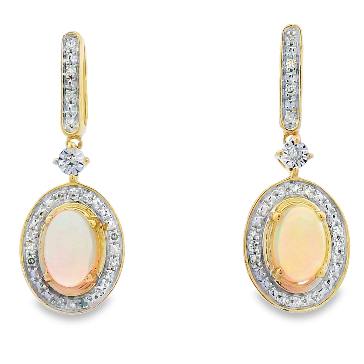 .75ct Opal Diamond Dangle Earrings 10KT Yellow Gold