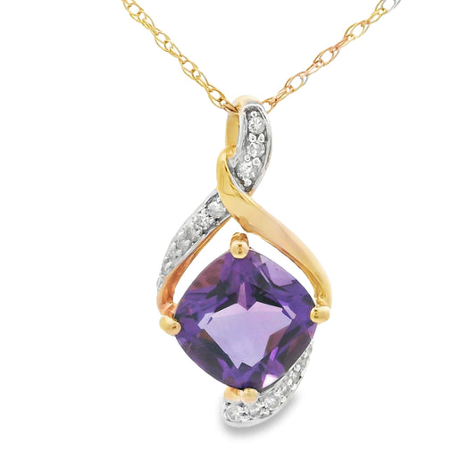 Amethyst Diamond Fashion Pendants 10KT Yellow Gold