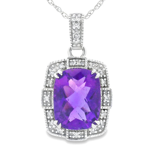 Amethyst Diamond Fashion Pendants 10KT White Gold