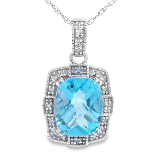 Blue Topaz Diamond Fashion Pendants 10KT White Gold
