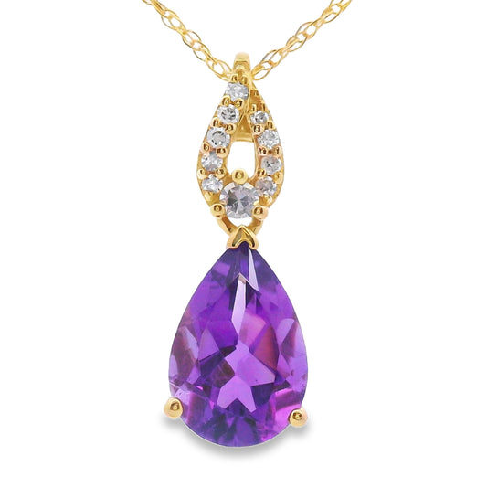 Amethyst Diamond Fashion Pendants 10KT Yellow Gold