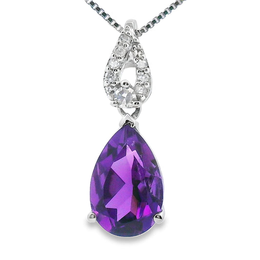 Amethyst Diamond Fashion Pendants 10KT White Gold
