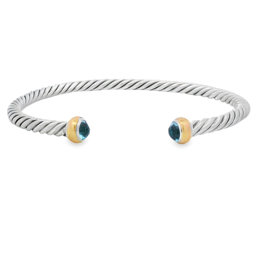 Blue Topaz Bangle Bracelet Sterling Silver 18KT Gold