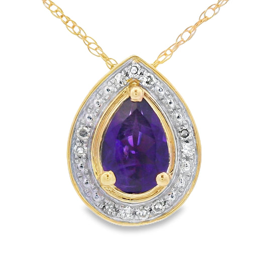 Amethyst Diamond Fashion Pendants 10KT Yellow Gold