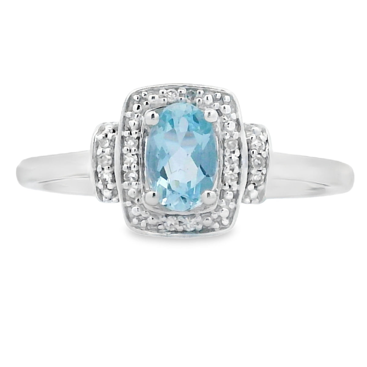 Genuine .45ct Aquamarine Diamond Ring 10KT White Gold