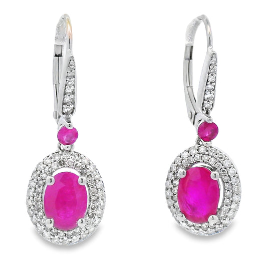 3.50ct Ruby Diamond Dangle Earrings 10KT White Gold