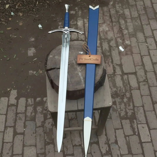 Blue Valor Handmade Medieval Knight Sword Replica | Blue Leather & Polish Blade